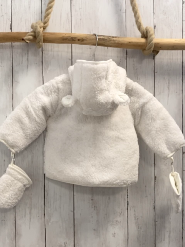 neu Boboli 2tlg Plüschjacke + Handschuhe Gr. 68  weiß mit Ohren