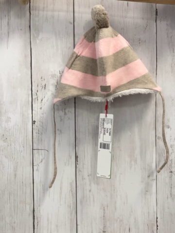 neu Boboli Mütze Gr. XXS  rosa beige gestreift Strick plüschfutter