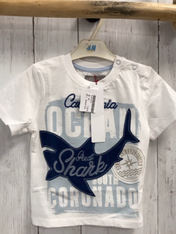 Boboli neu T-Shirt Gr. 80  weiß hellblau Hai Schrift 