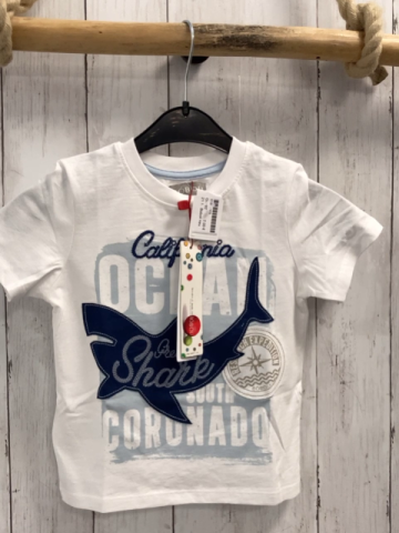 Boboli neu T-Shirt Gr. 92  weiß hellblau Hai Schrift 