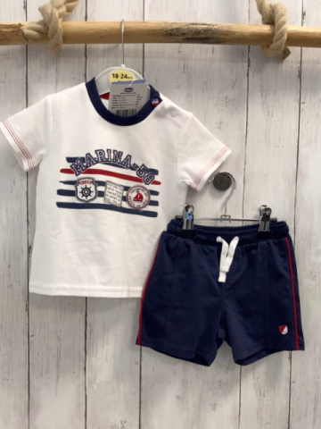 Chicco neu 2tlg T-Shirt + Shorts Gr. 74  weiß blau rote Streifen blauer Bund + blau NP 32,90€ 
