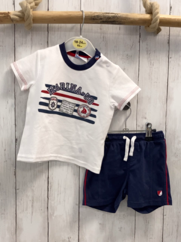 Chicco neu 2tlg T-Shirt + Shorts Gr. 68  weiß blau rote Streifen blauer Bund + blau NP 32,90€ 