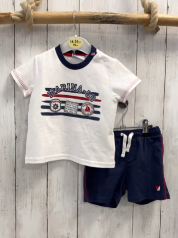 Chicco neu 2tlg T-Shirt + Shorts Gr. 56  weiß blau rote Streifen blauer Bund + blau NP 32,90€ 