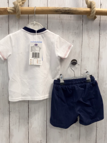 Chicco neu 2tlg T-Shirt + Shorts Gr. 56  weiß blau rote Streifen blauer Bund + blau NP 32,90€ 
