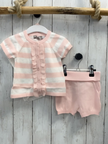 Boboli neu 3tlg  T-Shirt + Shorts + Beutel Gr. 68  rosa weiß gestreift Strick Rüsschen