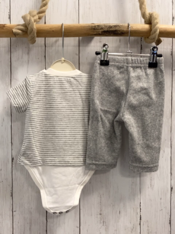 Boboli neu 2tlg  T-Shirt + Hose  Gr. 74  grau weiß gestreift Katze Bodyunterteil + grau Frottee