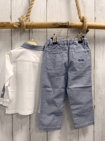 Chicco neu 2tlg Langarmshirt + Hose Gr. 86  weiß blau melierter Kragen + Hose NP 57,90 €