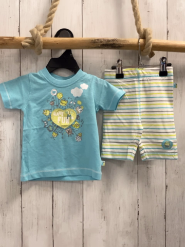 blue seven 2tlg neu T-Shirt + Shorts Gr. 68  hellblau Monster Herz + weiß blau grüne Streifen