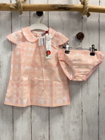 Boboli neu 2tlg  Kleid + Höschen Gr. 80  rosa weiß kariert Kragen