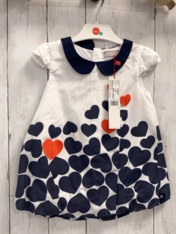 Boboli neu  Kleid Gr. 86  weiß blaue rote Herzen blauer Kragen 