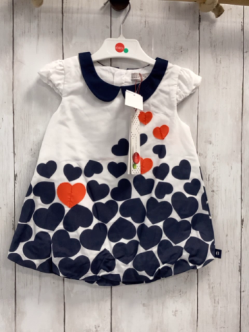 Boboli neu  Kleid Gr. 86  weiß blaue rote Herzen blauer Kragen 