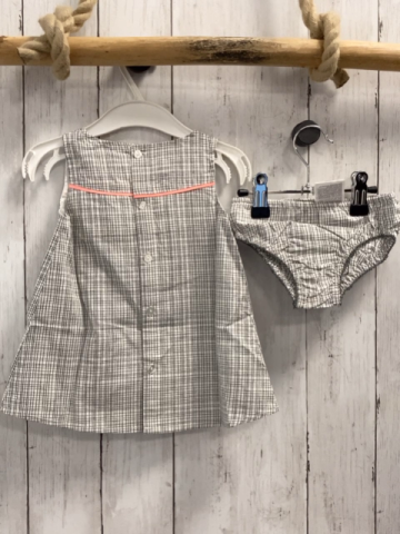 Boboli neu 2tlg Kleid + Höschen Gr. 74  grau weiß kariert aprikot Schleife  