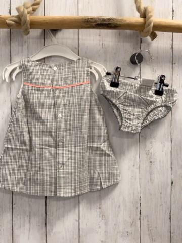 Boboli neu 2tlg Kleid + Höschen Gr. 74  grau weiß kariert aprikot Schleife  