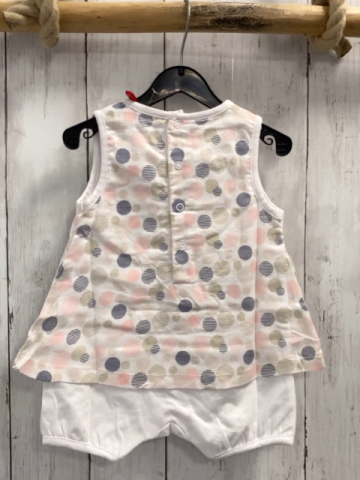 Boboli neu  Playsuit Gr. 74  weiß beige rosa blau Kreise aus Strichen 