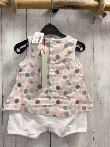 Boboli neu  Playsuit Gr. 68  weiß beige rosa blau Kreise aus Strichen 