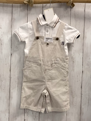 chicco neu 2tlg T-Shirt + Latzshorts Gr. 86  weiß Kragen mit brauen Streifen + weiß hellbraun gestreift NP 57,90 €