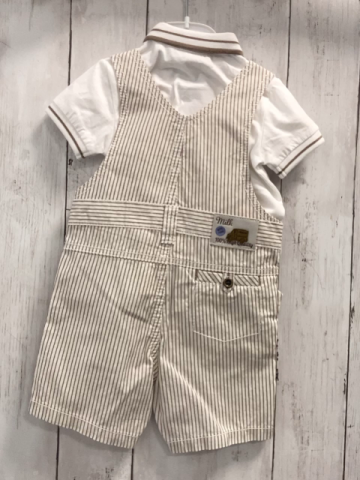 chicco neu 2tlg T-Shirt + Latzshorts Gr. 68  weiß Kragen mit brauen Streifen + weiß hellbraun gestreift NP 57,90 €