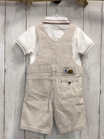 chicco neu 2tlg T-Shirt + Latzshorts Gr. 74  weiß Kragen mit brauen Streifen + weiß hellbraun gestreift NP 57,90 €