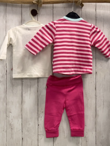 blue seven neu 3tlg Sweatjacke + Langarmshirt + Hose Gr. 62  pink rosa gestreift hellblauer Bund Pilze + weiß Eulen