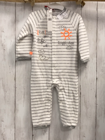 Boboli neu Strampler Gr. 74  weiß graue Streifen Frottee