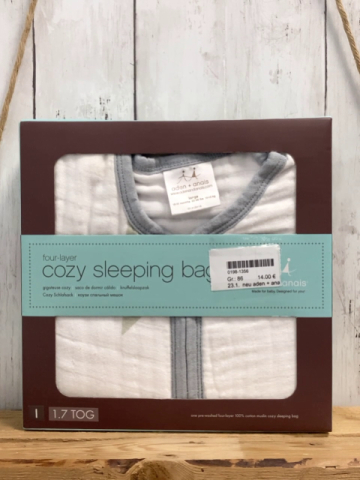 neu aden + anais Schlafsack Gr. 86  weiß beige Sterne hellblauer Bund musselin 1.1 TOG