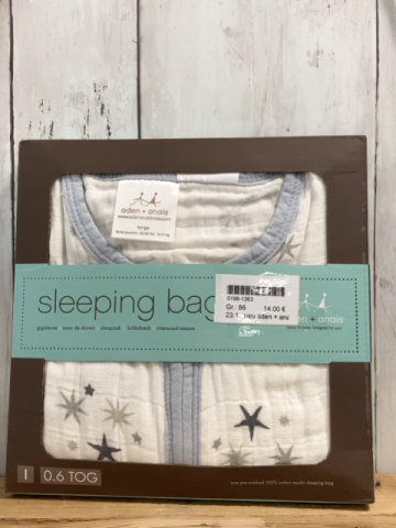 neu aden + anais Schlafsack Gr. 86  weiß graue Sterne hellblauer Bund 0,6 TOG
