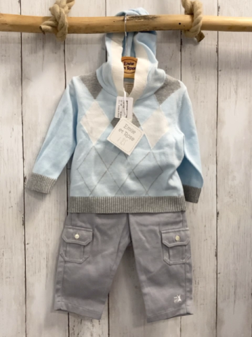 Emile et Rose 2tlg neu Pullover + Hose Gr. 68  hellblau grau weiß Karos + grau