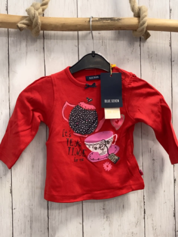 neu Blue seven  Langarmshirt Gr. 74  rot Teekanne Glitzer