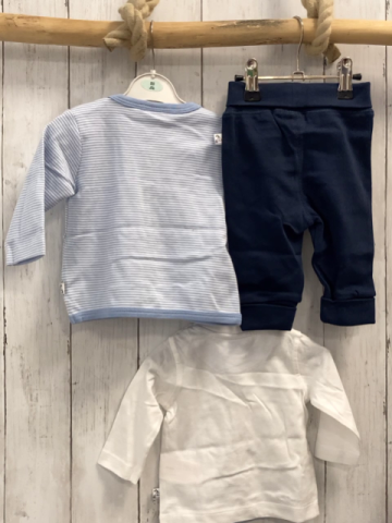 3tlg neu blue seven Sweatjacke + Langarmshirt + Hose Gr. 56  blau weiß gestreift + weiß Schrift Boot Meer + dunkelblau