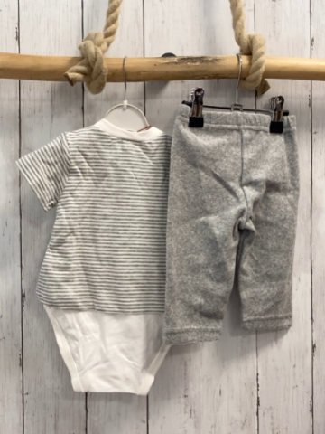 Boboli neu 2tlg T-Shirt + Hose Gr. 62  weiß grau gestreift Katze + grau Frottee