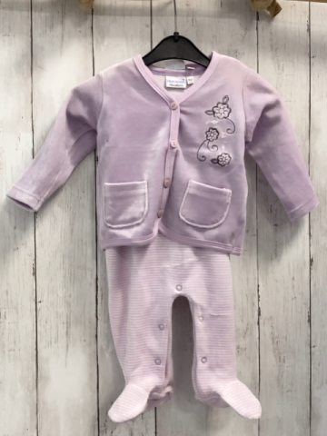 2tlg neu Blue seven Strampler + Jäckchen Gr. 62  flieder weiß gestreift Nicky + flieder Nicky