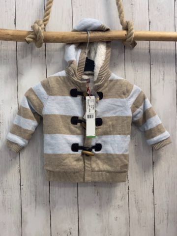 Boboli neu Strickjacke Gr. 68  hellblau beige Streifen gefüttert Kapuze