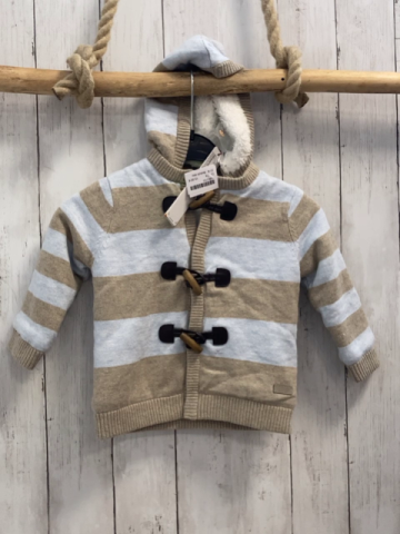 Boboli neu Strickjacke Gr. 74  hellblau beige Streifen gefüttert Kapuze