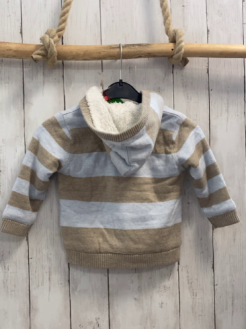 Boboli neu Strickjacke Gr. 74  hellblau beige Streifen gefüttert Kapuze