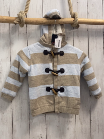Boboli neu Strickjacke Gr. 80  hellblau beige Streifen gefüttert Kapuze
