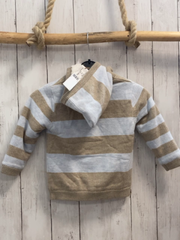 Boboli neu Strickjacke Gr. 80  hellblau beige Streifen gefüttert Kapuze
