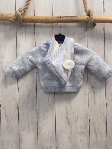 Boboli neu Strickjacke Gr. 56  hellblau weiße Sterne gefüttert Kapuze