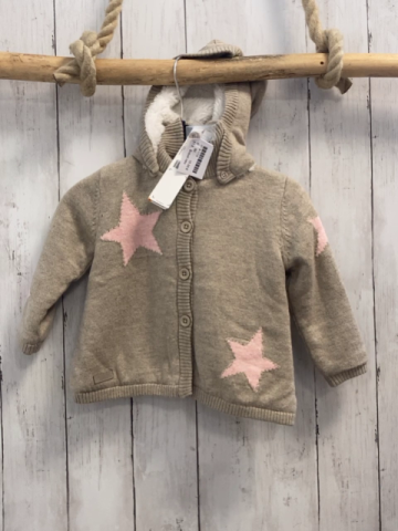 Boboli neu Strickjacke Gr. 80  beige rosa Sterne gefüttert Kapuze