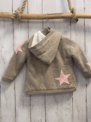 Boboli neu Strickjacke Gr. 74  beige rosa Sterne gefüttert Kapuze