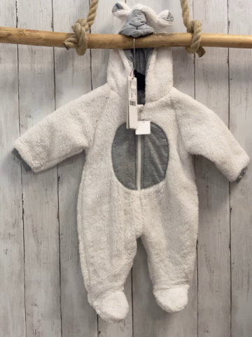 neu Boboli Plüschoverall Gr. 62  weiß grau Kapuze mit Gesicht und Ohren