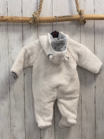 neu Boboli Plüschoverall Gr. 62  weiß grau Kapuze mit Gesicht und Ohren