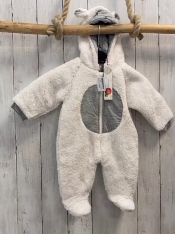 neu Boboli Plüschoverall Gr. 62  weiß grau Kapuze mit Gesicht und Ohren