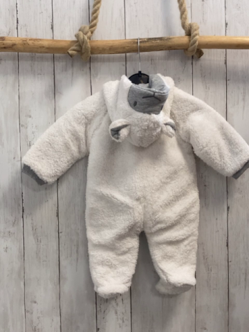 neu Boboli Plüschoverall Gr. 62  weiß grau Kapuze mit Gesicht und Ohren