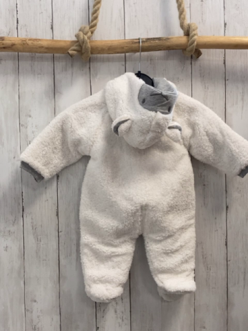 neu Boboli Plüschoverall Gr. 62  weiß grau Kapuze mit Gesicht und Ohren