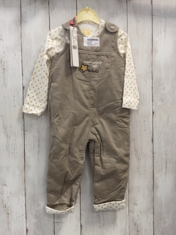 2tlg Boboli neu Langarmshirt + Latzhose Gr. 80  weiß gelbe Sterne + beige Kord gefüttert gestickte Schrift + Stern