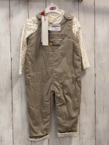 2tlg Boboli neu Langarmshirt + Latzhose Gr. 80  weiß gelbe Sterne + beige Kord gefüttert gestickte Schrift + Stern