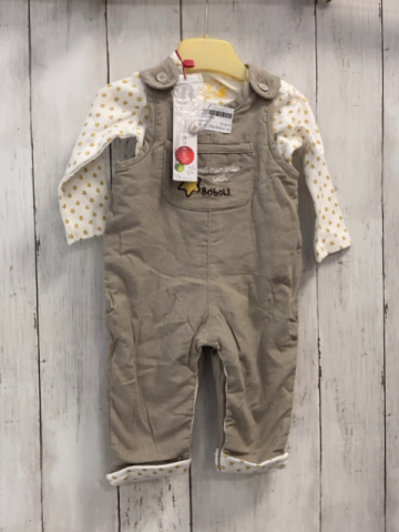2tlg Boboli neu Langarmshirt + Latzhose Gr. 62  weiß gelbe Sterne + beige Kord gefüttert gestickte Schrift + Stern