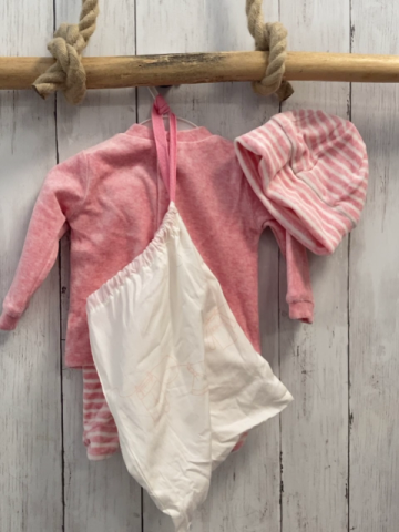 4tlg Boboli neu Pullover + Hose + Mütze + Beutel Gr. 56  himbeere Giraffen + himbeere weiß gestreift 