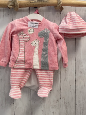 4tlg Boboli neu Pullover + Hose + Mütze + Beutel Gr. 62  himbeere Giraffen + himbeere weiß gestreift 