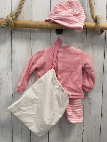4tlg Boboli neu Pullover + Hose + Mütze + Beutel Gr. 56  himbeere Giraffen + himbeere weiß gestreift 